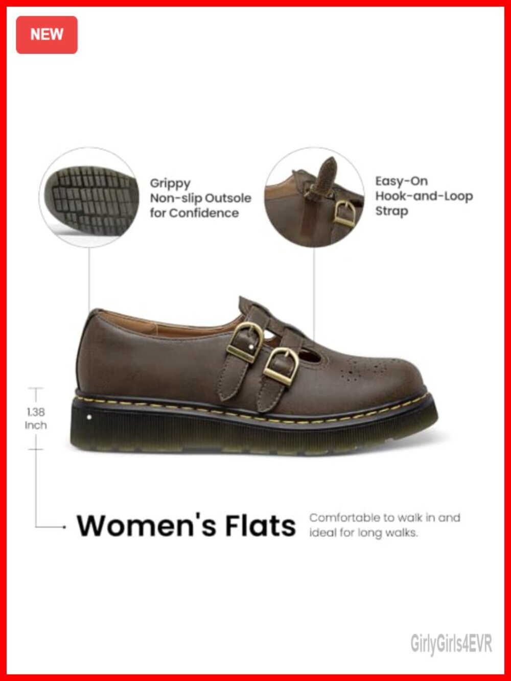 Women's Mary Jane Flats Platform Round Toe Comfortable Dressy Office Work Flat - Picture 5 of 6